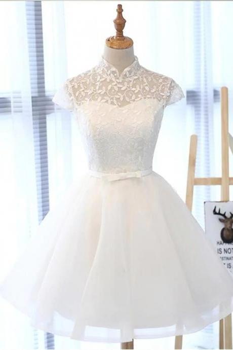 Short Tulle Party Dress Lace And Tulle White Homecoming Dress F43