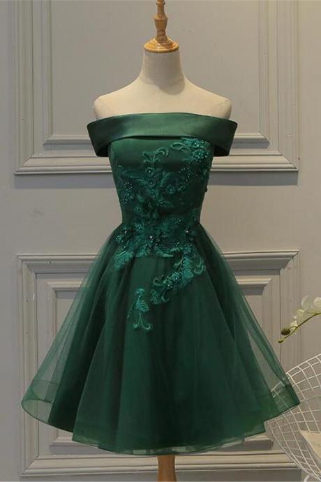 Hand Made Green Off Shoulder Short Party Dress Evening Tulle Homecoming Dress F45
