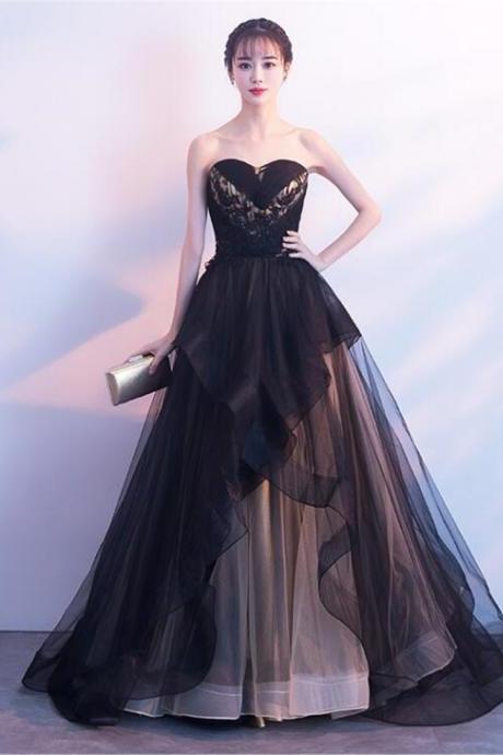 Hand Made Strapless Black And Champagne Tulle Sweethart Party Prom Evening Dress F50