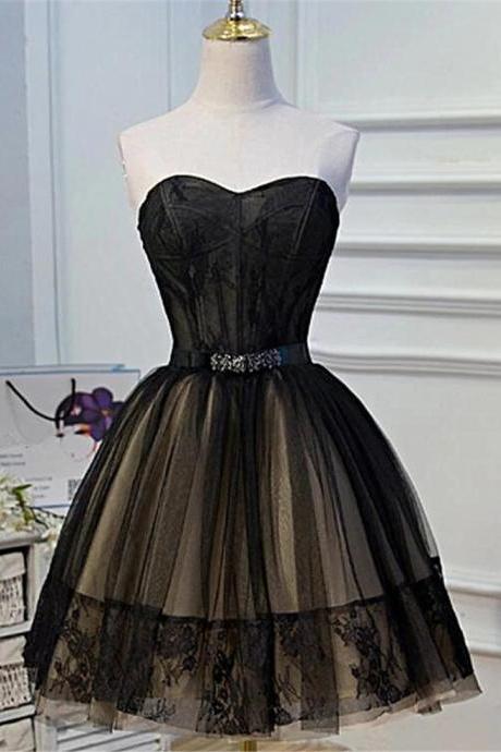 Hand Made Black Tulle And Champagne Short Party Dress Evening Dress Formal Dress F52