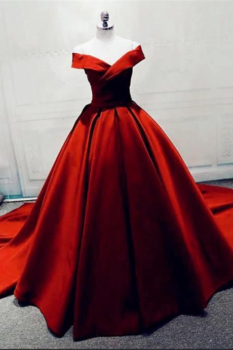 Gorgeous Red Off Shoulder Prom Dress Evening Satin Sweet 16 Party Dress F62