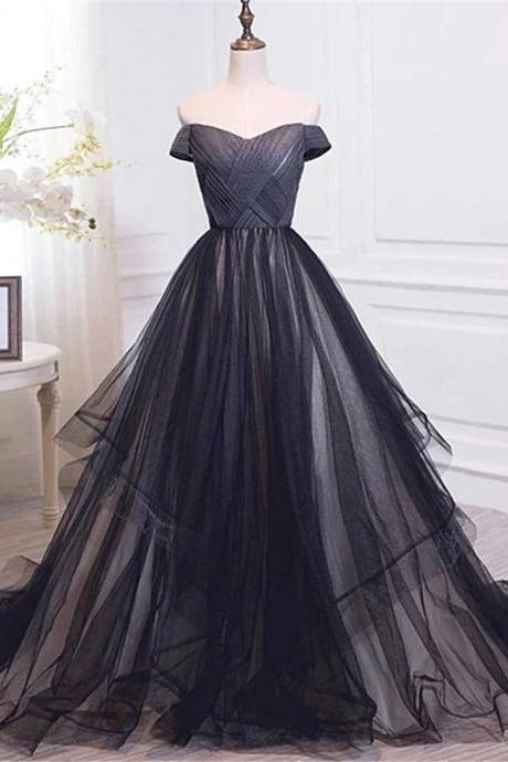 Hand Made Custom Beautiful Black And Champagne Long Off Shoulder Party Dress Prom Evening Gown F63