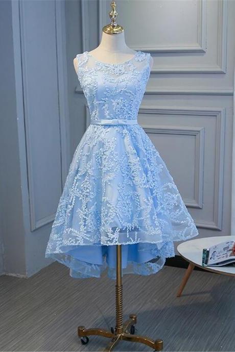 Hand Made Blue High Low Fashionable Homecoming Dress Lace Cute Prom Dress F74
