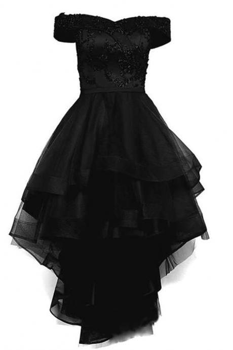 Lovely Simple Black High Low New Homecoming Dress Hi-Lo Evening Party Dresses F85