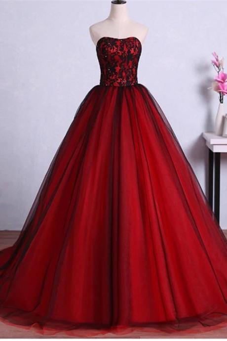 Charming Red and Black Sweet Tulle Ball Gown Evening Formal Dresses F86
