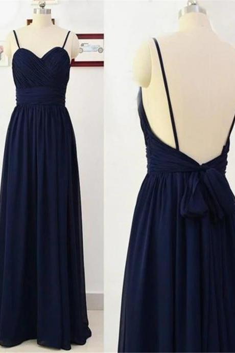 Simple Custom Navy Blue Chiffon Party Dress Evening Long Formal Dress F87