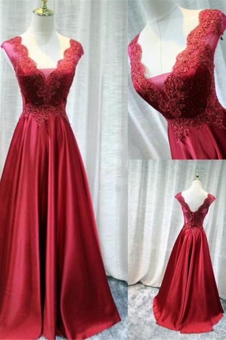 Custom Hand Made Red Satin Long Party Dress Red Formal Gown Evening Dresses F88