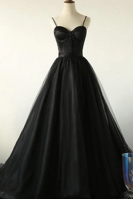 Full Length Black Long Party Gowns Custom Hand Made Black Evening Prom Dress