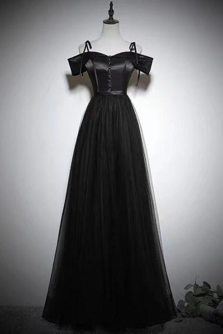 Off The Shoulder Party Dress Sexy Black Prom Dress, Cute Black Evening Dress Ss1