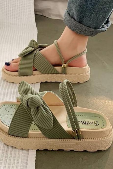 New Style Fairy Style Lady Summer Slippers Thick Platform Flat Sandals with Butterfly-Knot Summer Flip Flops Sandals Women FS04
