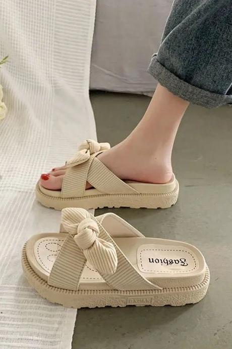 Style Fairy Style Lady Summer Slippers Thick Platform Flat Sandals With Butterfly-knot Summer Flip Flops Sandals Women Fs05