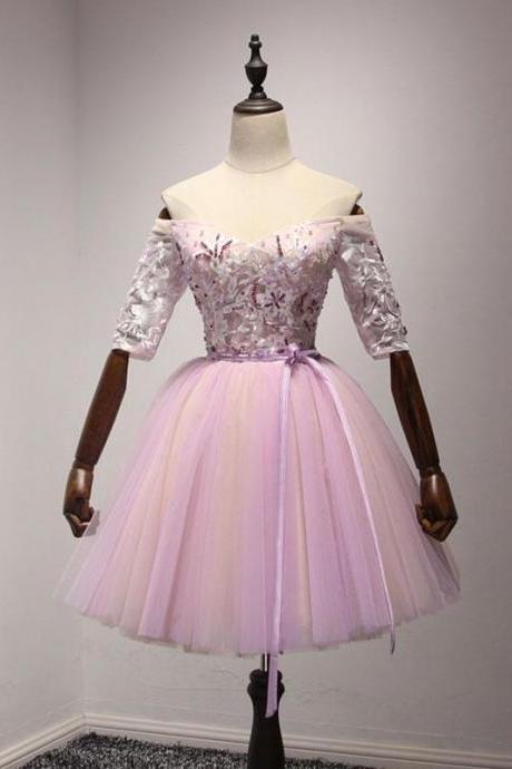 Pink Tulle Lace Short A Line Prom Dress Party Evening Homecoming Dress Ss39