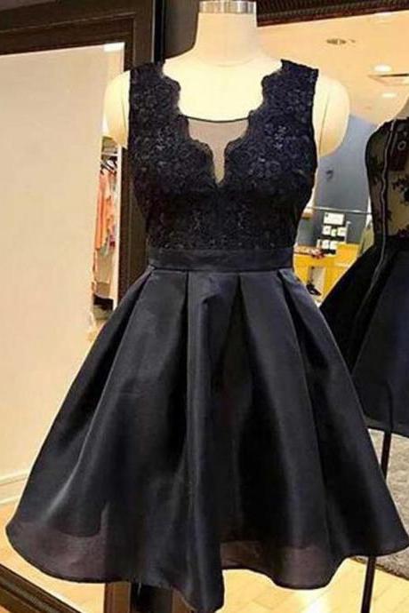 Black Organza Short Homecoming Dress, Short Graduation Dress With Lace,prom Evening Dress Ss74