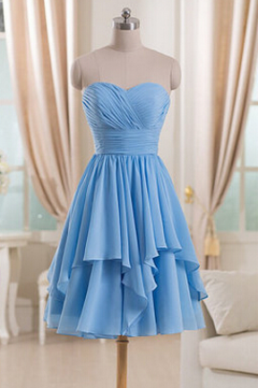 Custom Blue Short Bridesmaid Dress, Junior Prom Dress, Chiffon Bridesmaid Dress Ss86