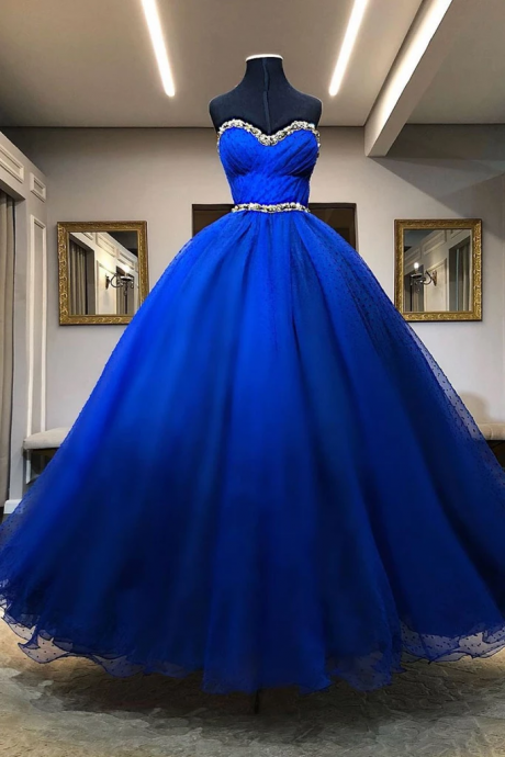 Fashion Sweetheart Neck Dark Blue Tulle Ball Gown Prom Dress Formal Evening Dress Ss131