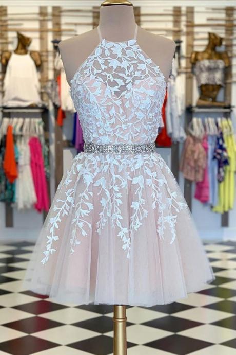 Hand Made Champagne Tulle Lace Short Prom Dress Evening Homecoming Dress Ss151