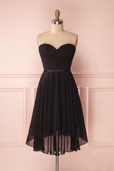 Custom Hand Made Simple Sweetheart Neck Chiffon Short Prom Dress Black Homecoming Dress Ss153