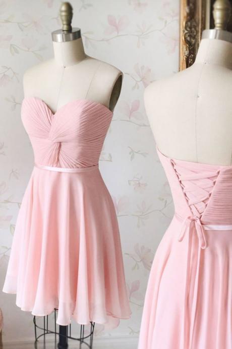 Simple Sweetheart Neck Chiffon Pink Short Prom Dress Bridesmaid Dress Formal Occasion Ss156