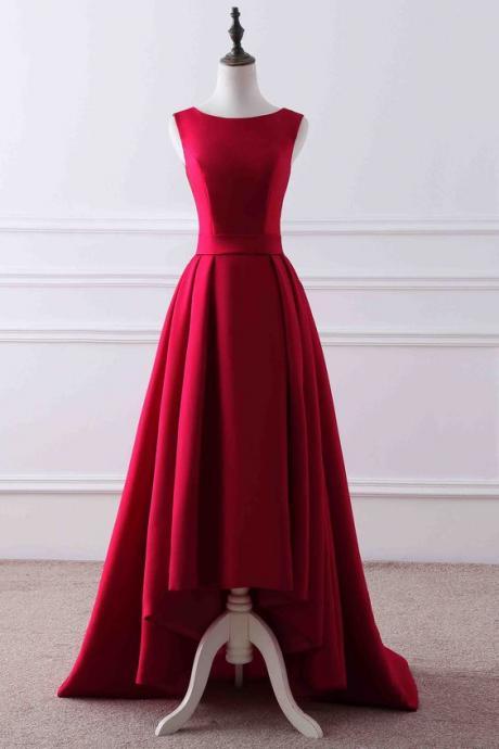 Red High Low Satin Simple Prom Dress Fashionable Formal Dress Ss184