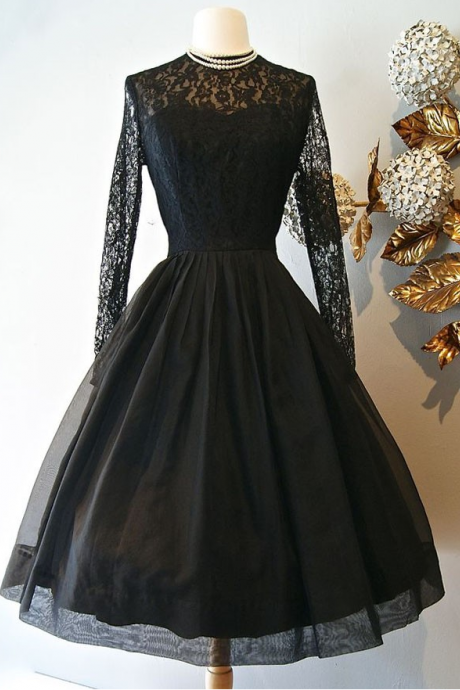 Black Lace Long Sleeve Prom Dress Evening Dress Formal Occasion Dress Ss190