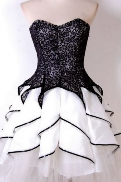 Black And White Lace Homecoming Dress,cute Prom Evening Gowns Ss191