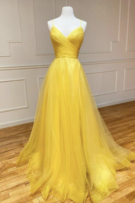 Yellow prom Dresses Hand made tulle long A line Party dress evening dress SS215
