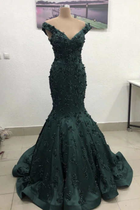 Green Mermaid Off The Shoulder Prom Evening Dress SS218