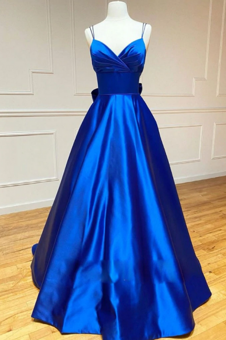 Blue Prom Dress Backless Evening Dress Ss241
