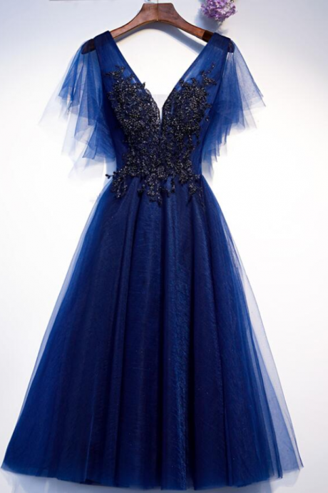 Blue Party Dress With Lace Applique Evening Formal Dress Prom Dresses SS242