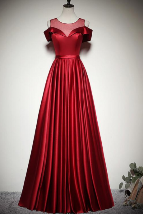 Red Satin Simple A-line Off Shoulder Hand Made Long Party Dress Evening Dress Prom Dress Ss243