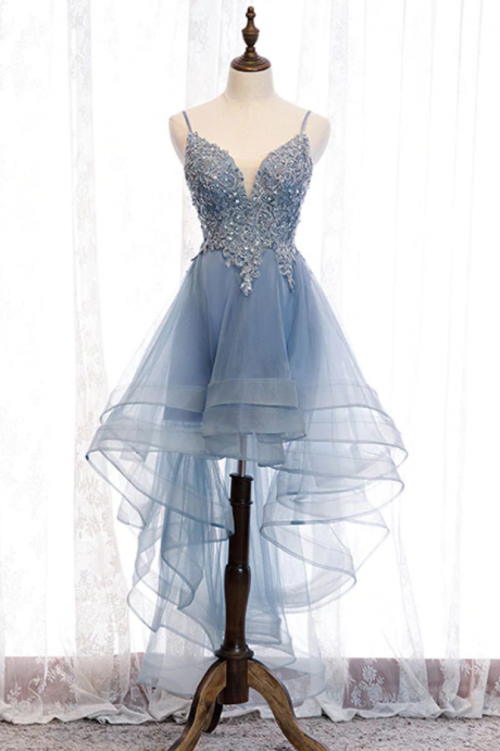 Blue Sweetheart Tulle Lace High Low Prom Dress Evening Dress Homecoming Dress Ss260