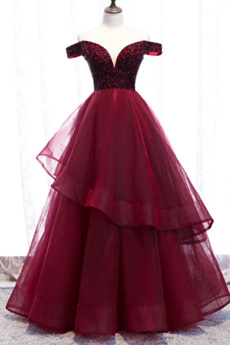 Red Sweetheart Off Shoulder Tulle Long Prom Dress Evening Dress Ss262