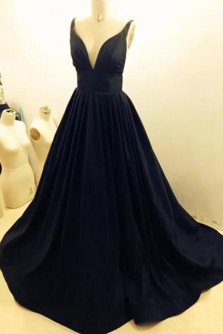 Hand Made Black Strap Black Satin Prom Evening Party Dresses Sweep Train Ss270