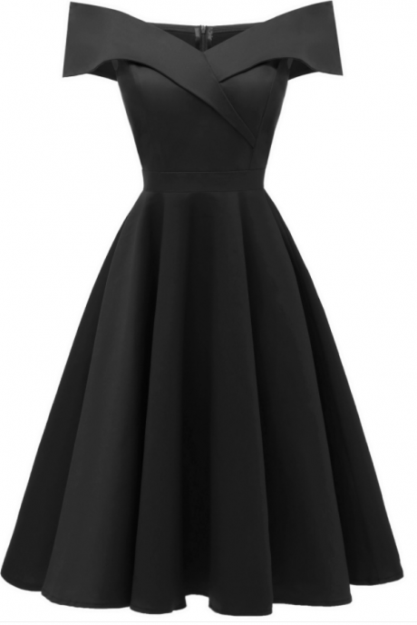 Black Slim Waist One Word Neck Off Shoulder Prom Evening Dress Ss280