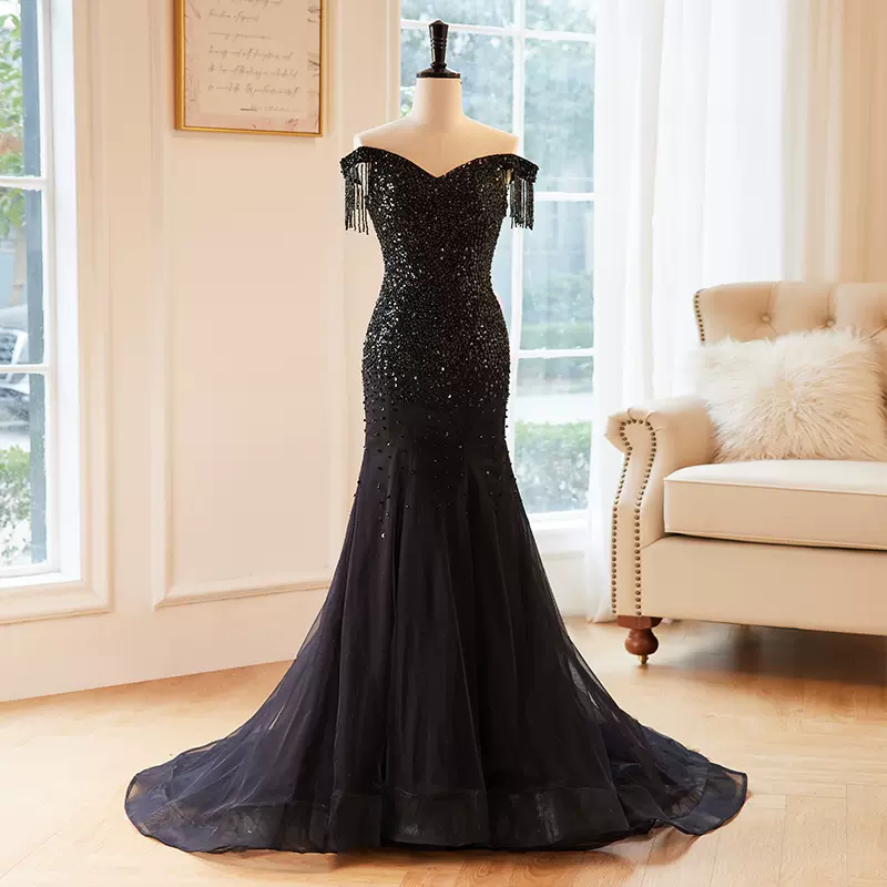 Black Mermaid Prom Dress Evening Dress Beads Party Dress Ss285