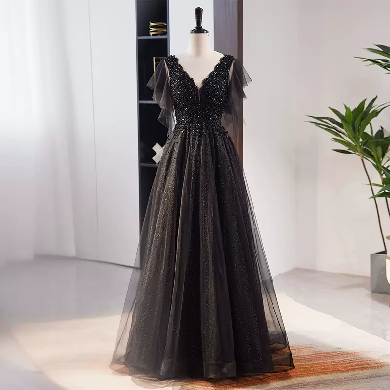 Black V Neck Prom Dress Evening Full Length Ss288