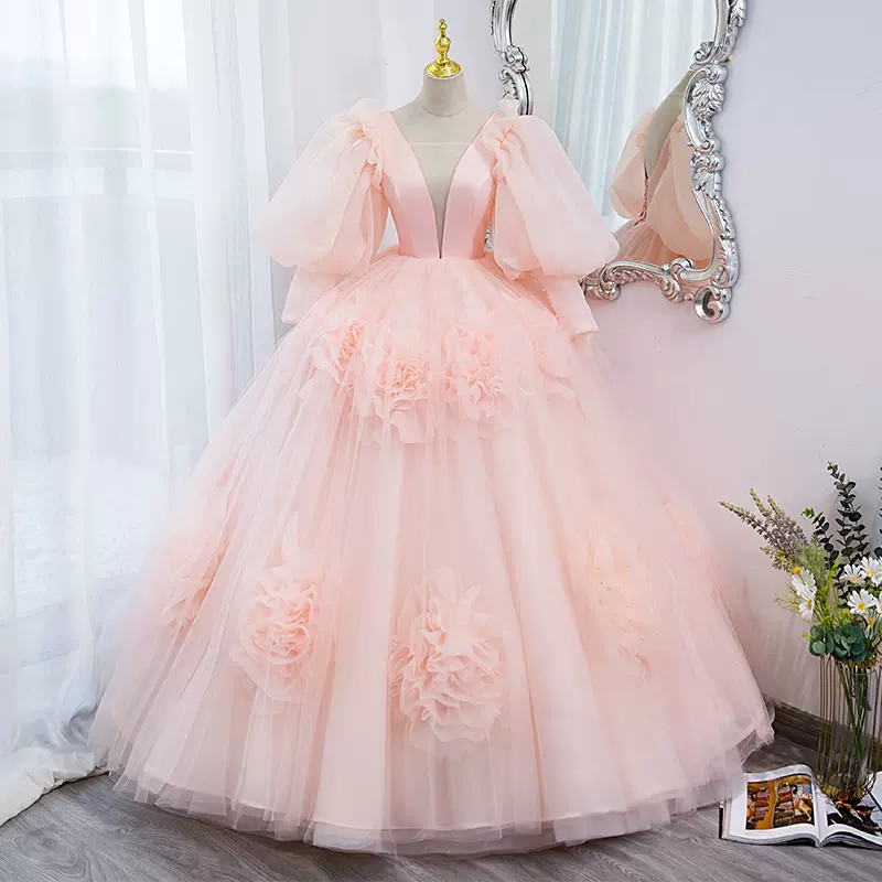 Pink Ball Gowm Prom Dress Evening Dress Hand Made Custom Ss299