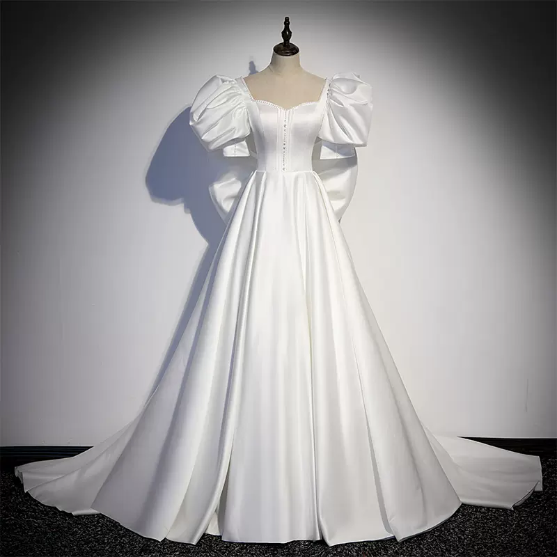 White Wedding Dress A Line Full Length With Bow Bridal Gowm Ss303