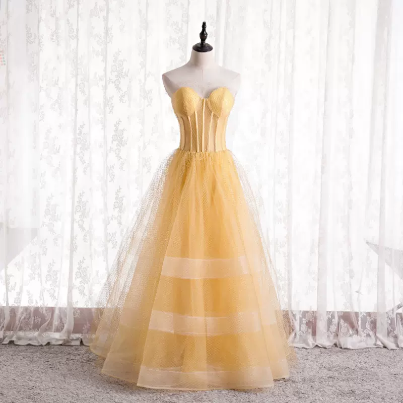 Yellow Prom Dress Strapless Evening Dress Ss306