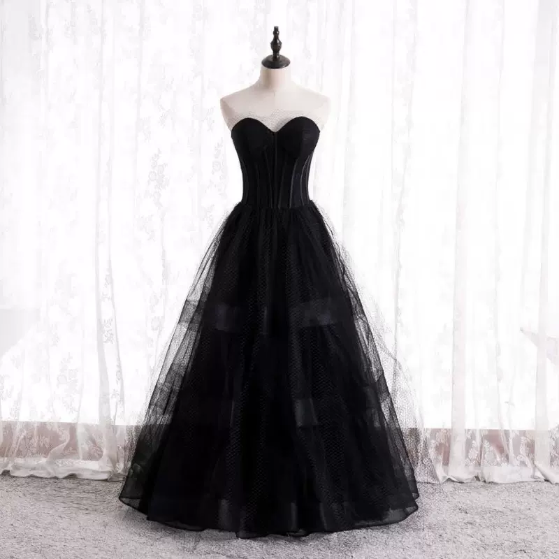 Black A Line Tulle Prom Dress Evening Dress Ss307