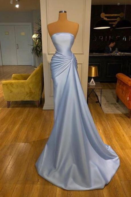 Strapless Blue Prom Dress Evening Dress Full Length Custom Hand Made Ss357