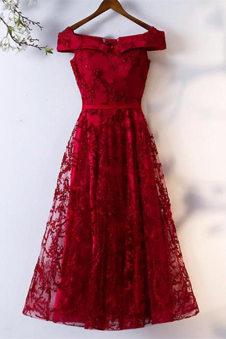 Red Lace Off Shoulder Short Evening Dress Prom Party Dress Formal Dress Ss387