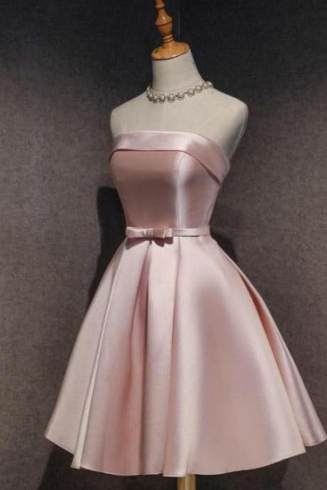 Cute Pink Satin Scoop Knee Length Short Prom Dress Homecoming Dress Formal Evening Dresses Ss388