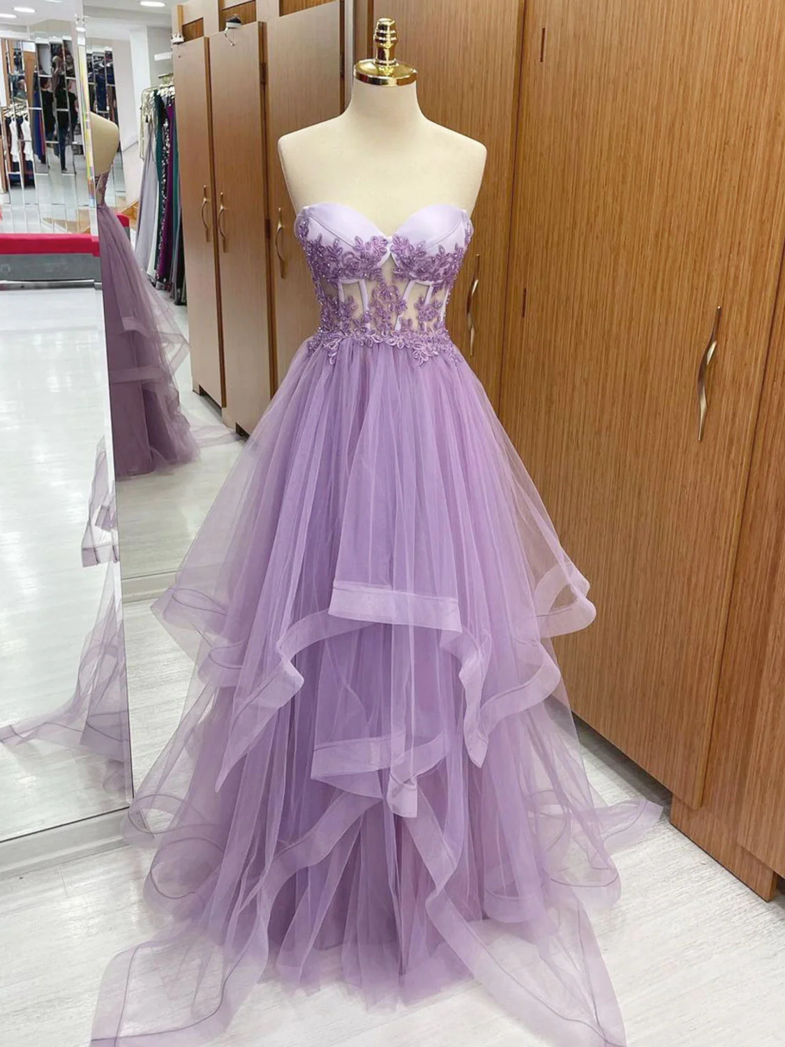 Purple Prom Dress Applique Evening Dress Ss407