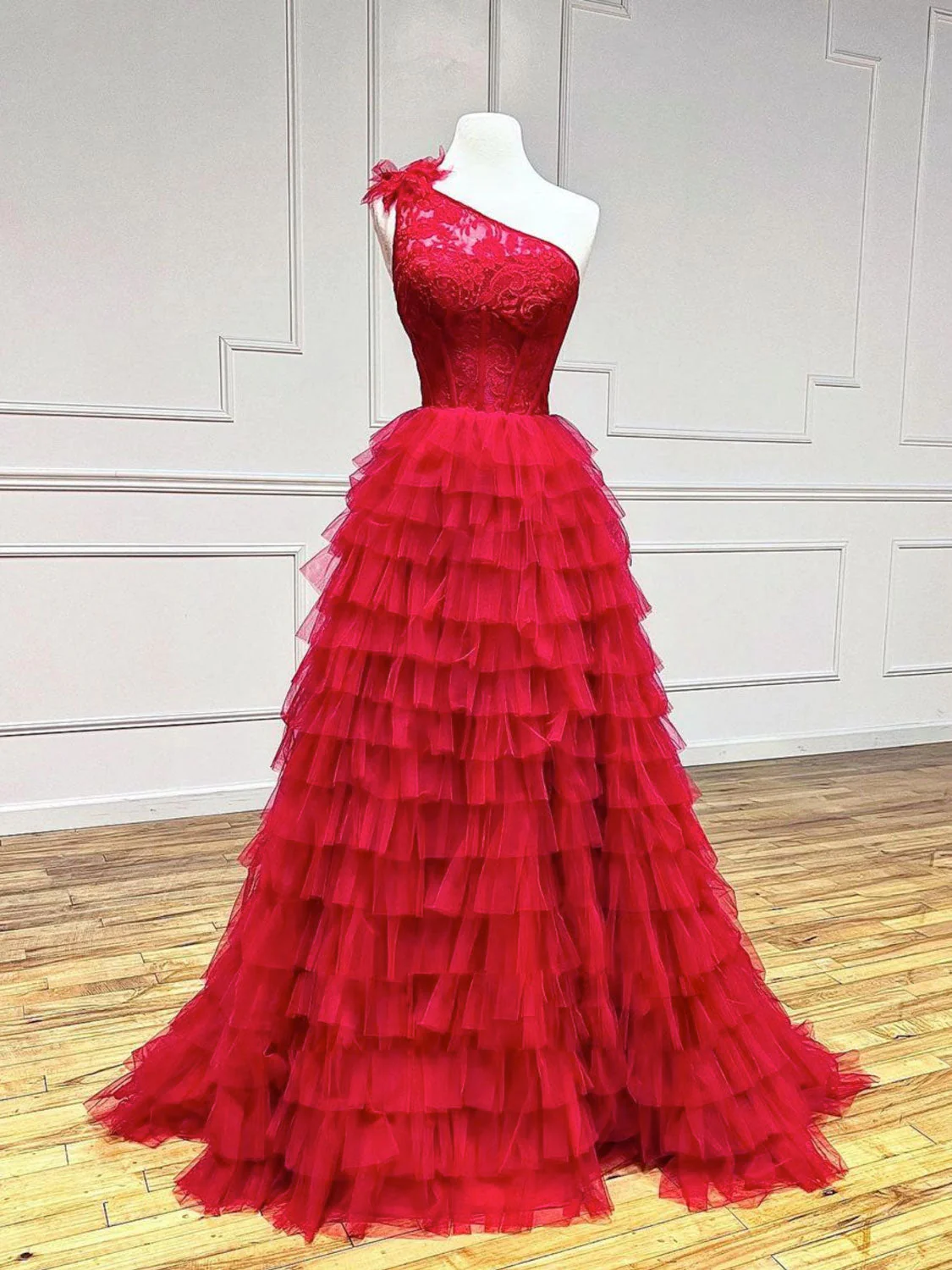 One Shouder Red Prom Dress Evening Dress Hand Made Custom Ss421