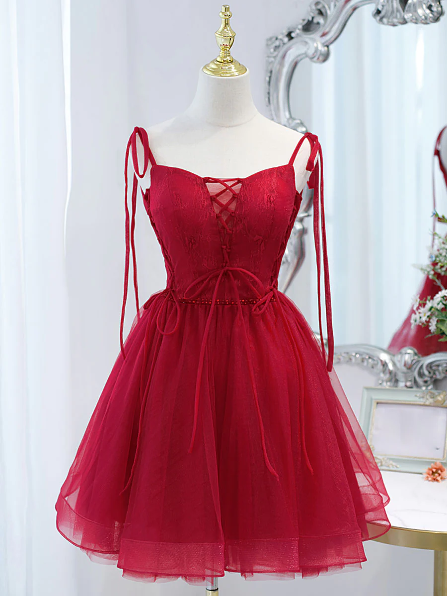 Red Short Prom Dress Lace Up Back Evening Dress Ss441
