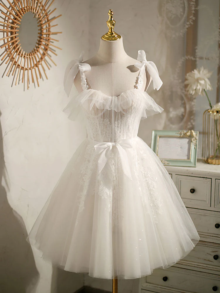 White Short Prom Dress Tulle Evening Dress Ss446