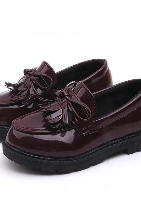 Girls Black Dress Leather Shoes Children Wedding Patent Leather Kids School Oxford Shoes Flat Fashion Rubber Lm02