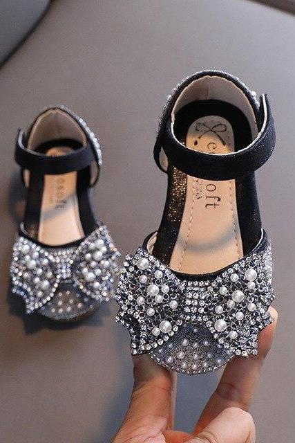Summer Girls Flat Princess Sandals Fashion Sequins Bow Rhinestone Baby Shoes Kids Shoes Party Wedding Party Sandals Lm03