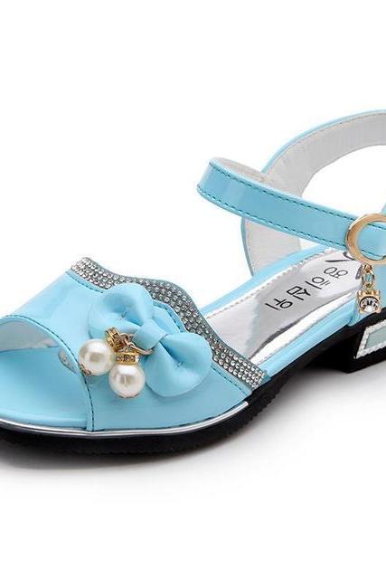 Girl's Princess Sandals Children Shoes New Fashion Flowers Beads Bow Sandals Summer Soft Kid Casual Flat Shoe LM10